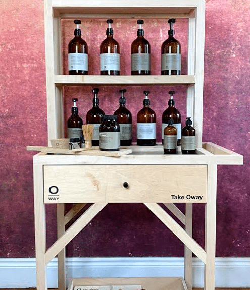 Oway hair product refill station in London Blue Tit