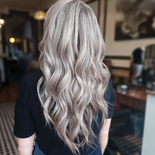 Ice blonde highlights on long hair