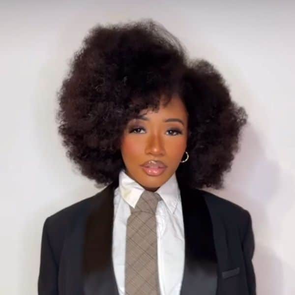 Side parting with fringe afro textured hair styles